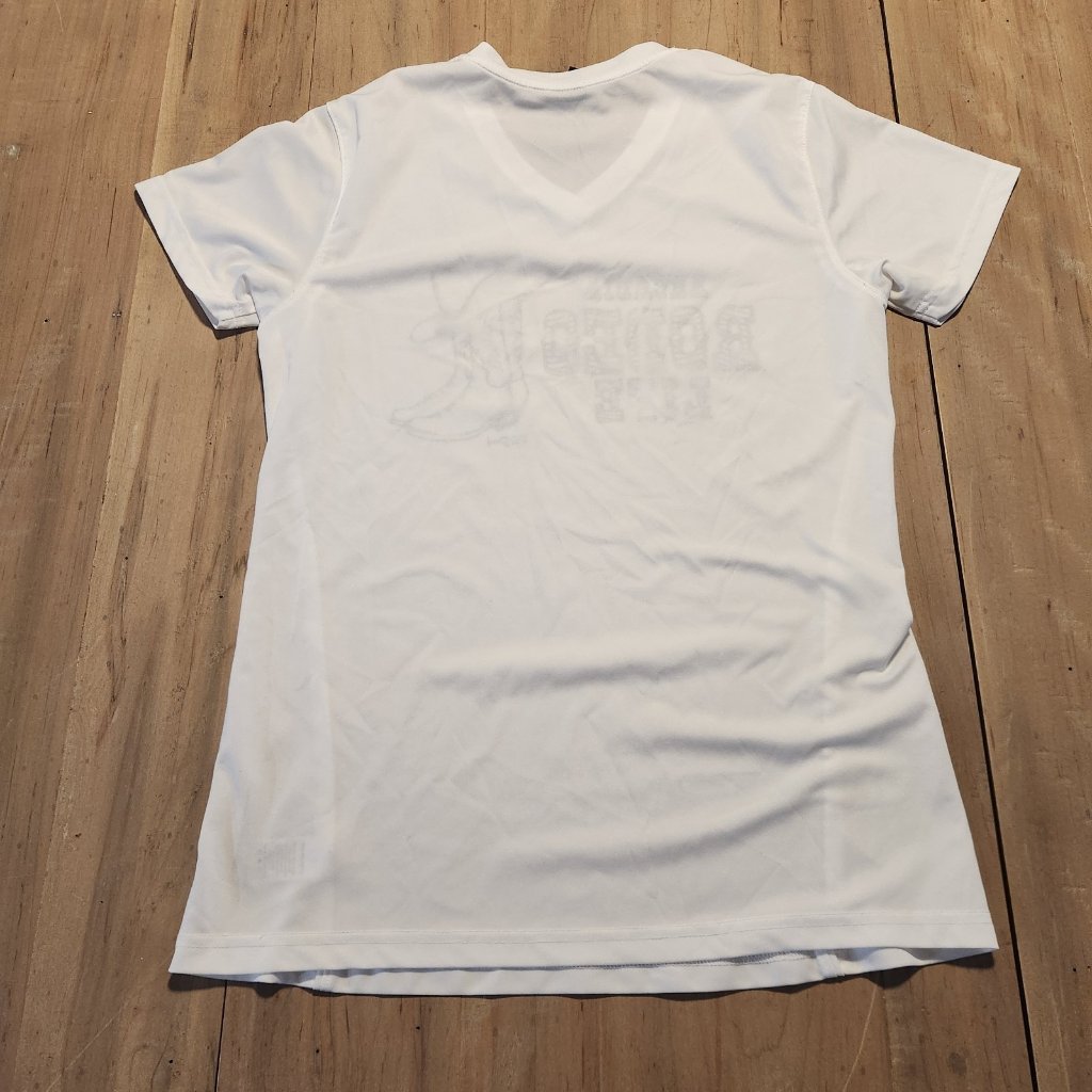 Arcadia Rodeo Life T-Shirt Cowgirl Boots V-Neck Western White Womens Medium — image 5 of 8